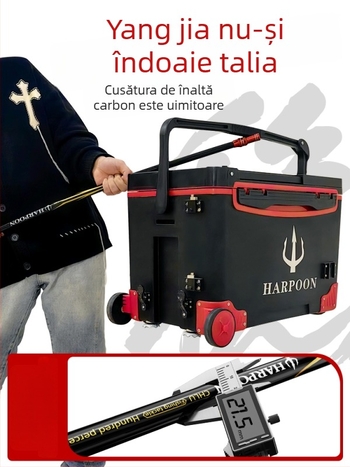 Set de pescuit din fibră de carbon, telescopic, plasă fină, adâncimea plasei 45 cm