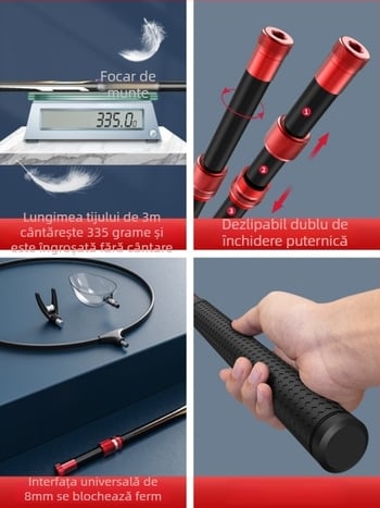 Set de pescuit din fibră de carbon, telescopic, plasă fină, adâncimea plasei 45 cm