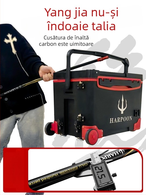 Set de pescuit din fibră de carbon, telescopic, plasă fină, adâncimea plasei 45 cm