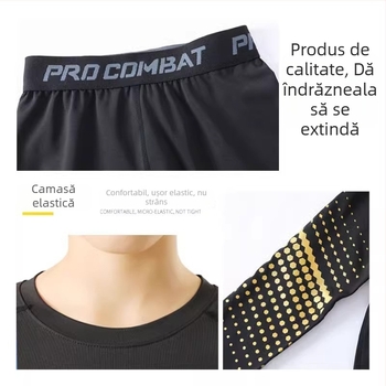Set sportiv pentru copii — uscare rapidă, respirabil, ultra-ușor milk silk cu 8% spandex; mâneci lungi, guler rotund; pentru toamnă, pentru băieți