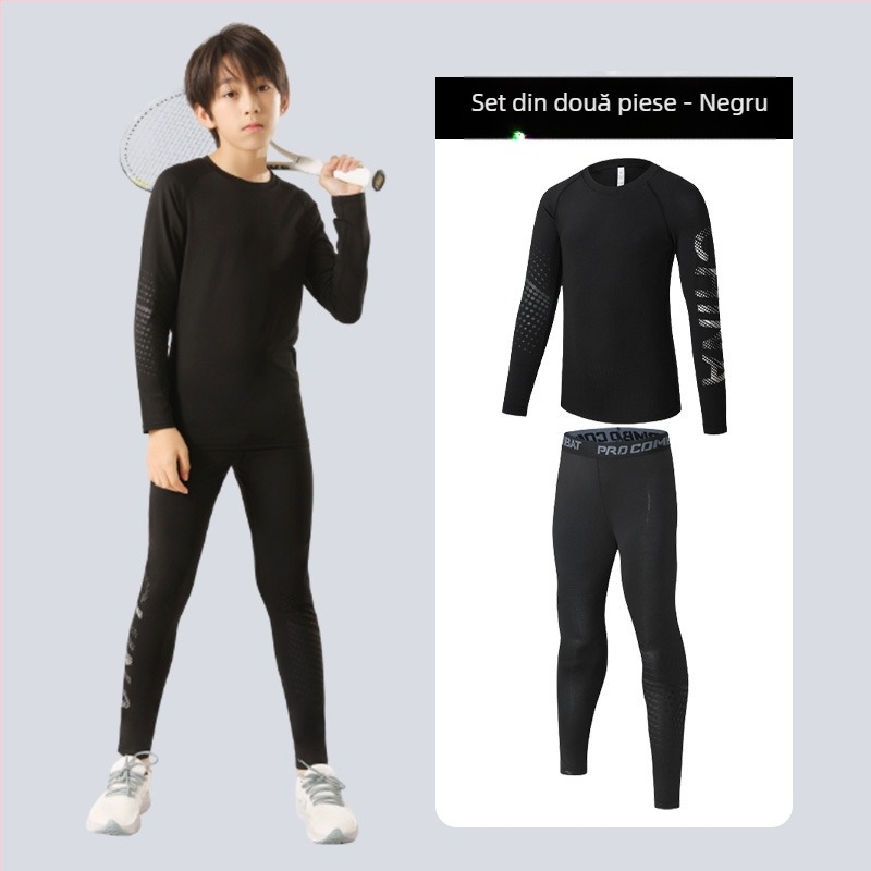 Set sportiv pentru copii — uscare rapidă, respirabil, ultra-ușor milk silk cu 8% spandex; mâneci lungi, guler rotund; pentru toamnă, pentru băieți