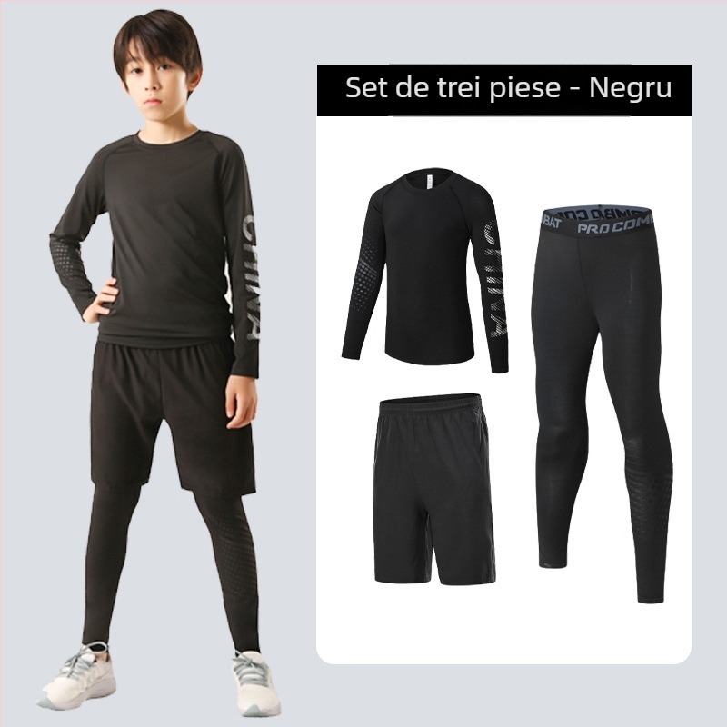 Set sportiv pentru copii — uscare rapidă, respirabil, ultra-ușor milk silk cu 8% spandex; mâneci lungi, guler rotund; pentru toamnă, pentru băieți