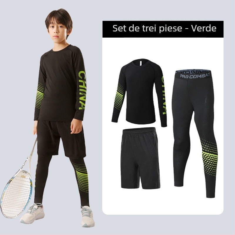Set sportiv pentru copii — uscare rapidă, respirabil, ultra-ușor milk silk cu 8% spandex; mâneci lungi, guler rotund; pentru toamnă, pentru băieți