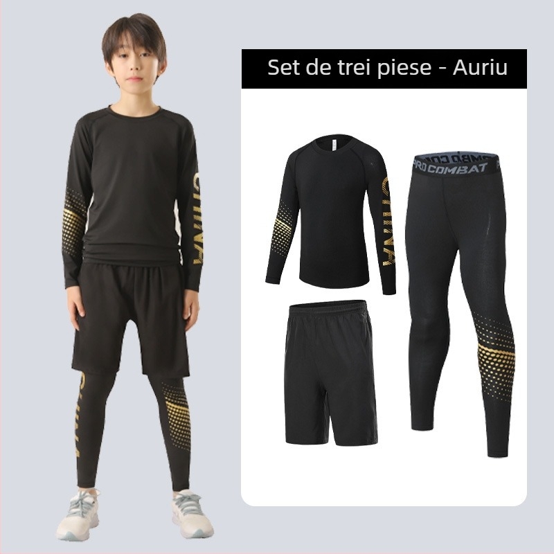 Set sportiv pentru copii — uscare rapidă, respirabil, ultra-ușor milk silk cu 8% spandex; mâneci lungi, guler rotund; pentru toamnă, pentru băieți
