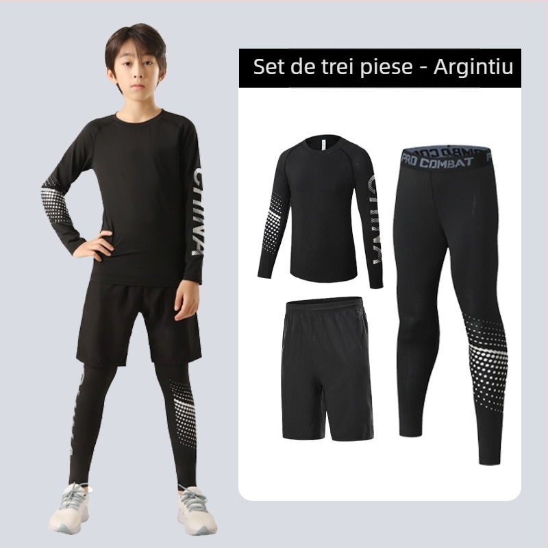 Set sportiv pentru copii — uscare rapidă, respirabil, ultra-ușor milk silk cu 8% spandex; mâneci lungi, guler rotund; pentru toamnă, pentru băieți
