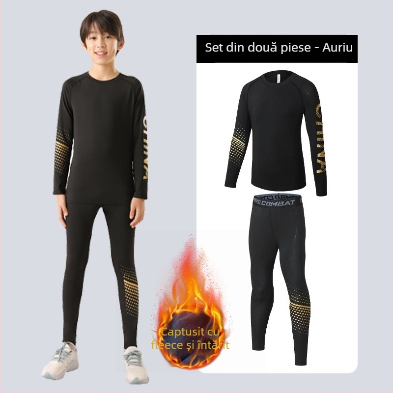 Set sportiv pentru copii — uscare rapidă, respirabil, ultra-ușor milk silk cu 8% spandex; mâneci lungi, guler rotund; pentru toamnă, pentru băieți