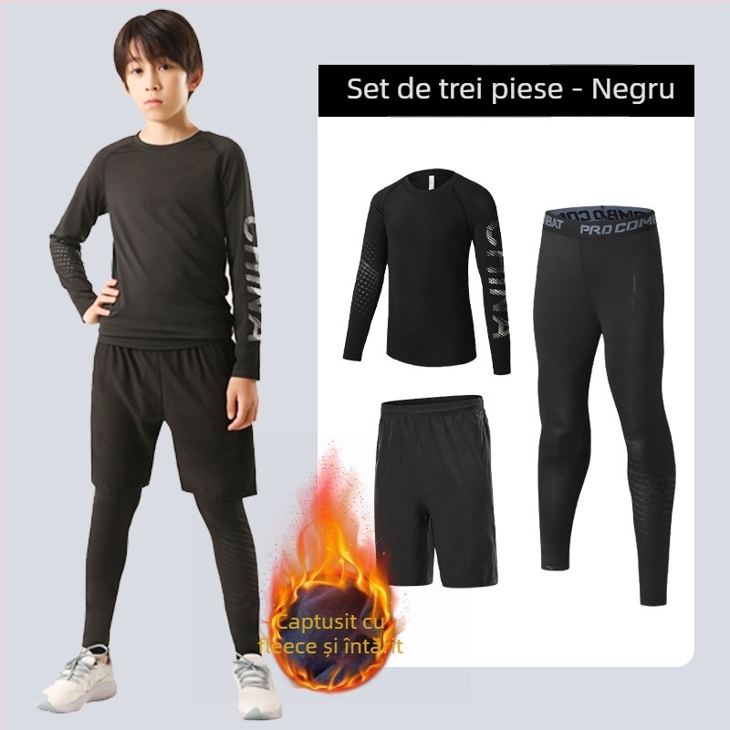 Set sportiv pentru copii — uscare rapidă, respirabil, ultra-ușor milk silk cu 8% spandex; mâneci lungi, guler rotund; pentru toamnă, pentru băieți
