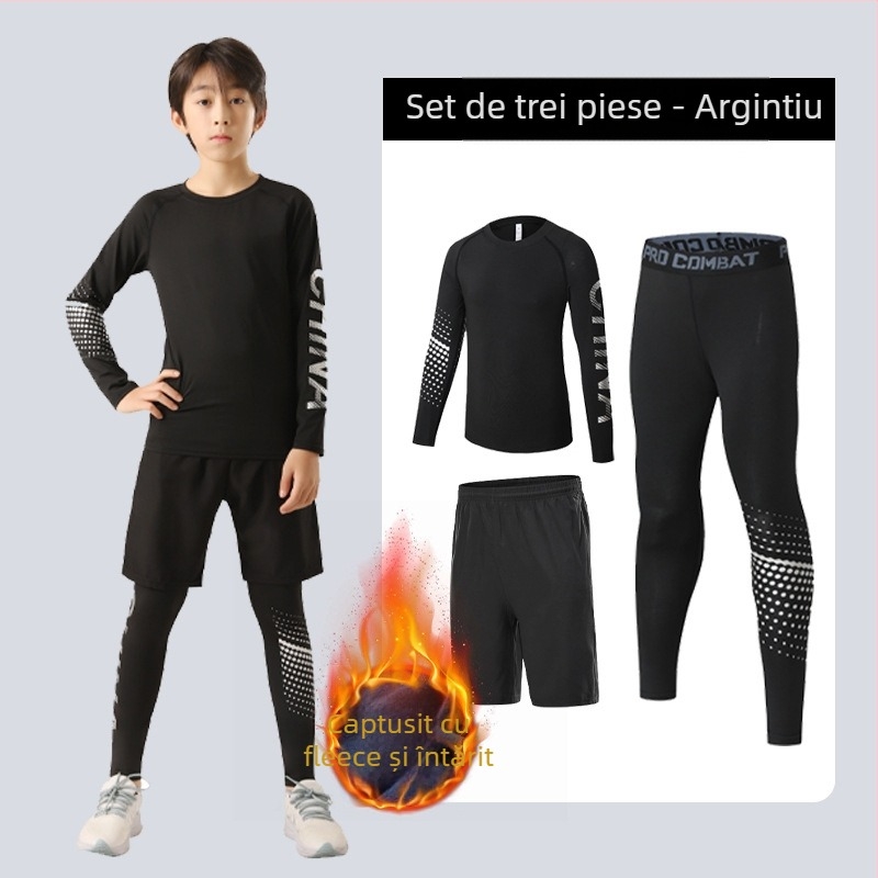 Set sportiv pentru copii — uscare rapidă, respirabil, ultra-ușor milk silk cu 8% spandex; mâneci lungi, guler rotund; pentru toamnă, pentru băieți
