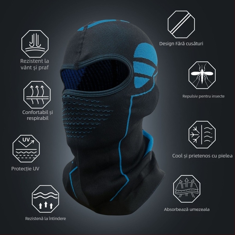 Mască de ciclism de iarnă cu glugă — rezistentă la vânt, caldă, acoperire tricotată pentru față, material nylon, marcă Jingxing, unisex