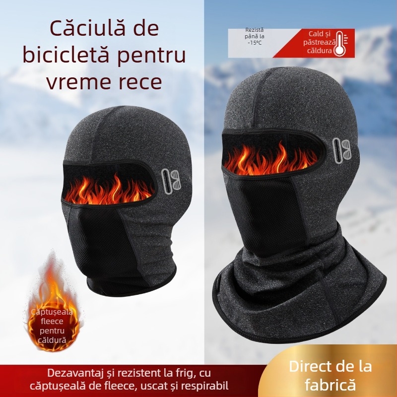 Masca de ciclism cu protecție împotriva vântului și guler căptușit cu fleece, din poliester, unisex
