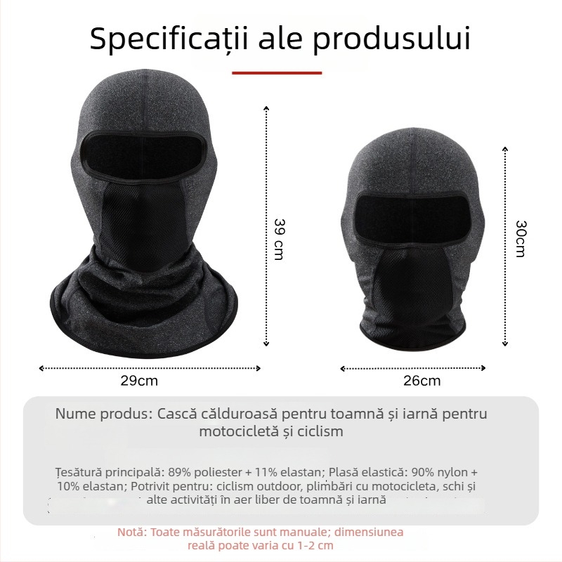 Masca de ciclism cu protecție împotriva vântului și guler căptușit cu fleece, din poliester, unisex