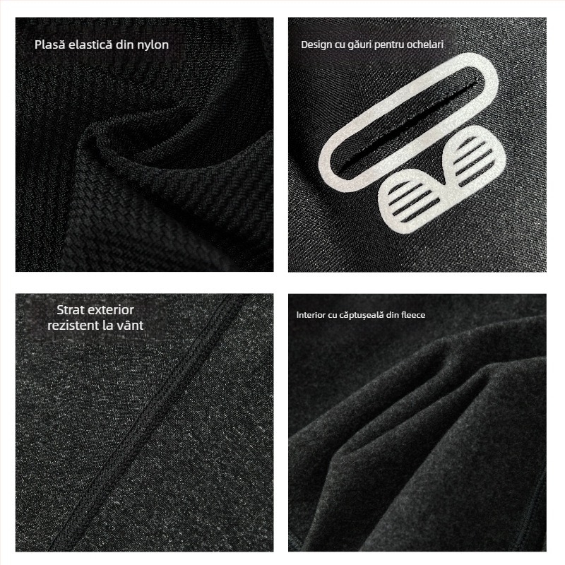 Masca de ciclism cu protecție împotriva vântului și guler căptușit cu fleece, din poliester, unisex