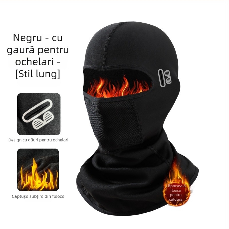 Masca de ciclism cu protecție împotriva vântului și guler căptușit cu fleece, din poliester, unisex