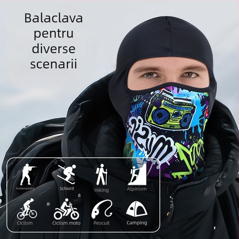 Mască de ciclism cu balaclavă – rezistentă la vânt și frig, poliester, unisex, în stoc, marcă privată autorizată