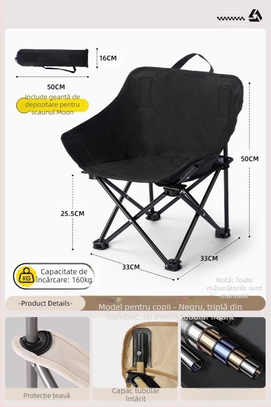 Scaun Moon pliabil pentru exterior, portabil, fotoliu reglabil, țesătură Oxford