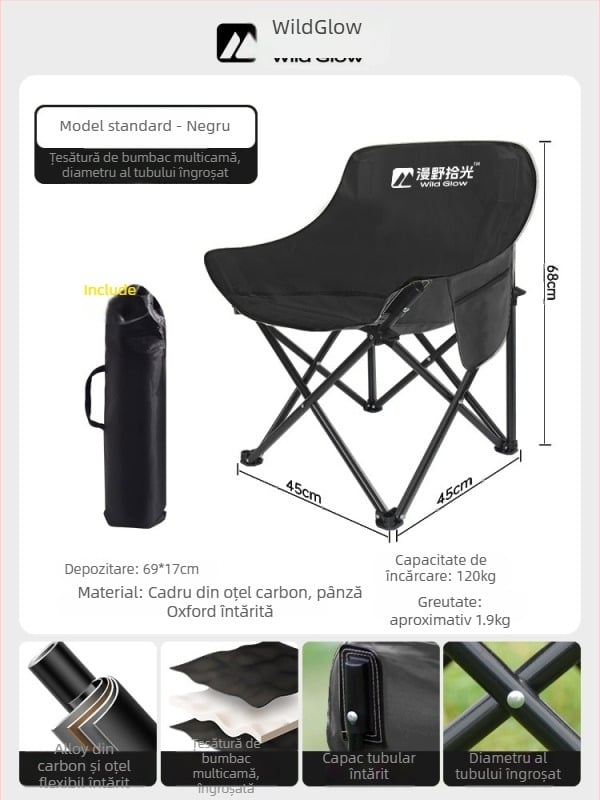 Scaun Moon pliabil pentru exterior, portabil, fotoliu reglabil, țesătură Oxford