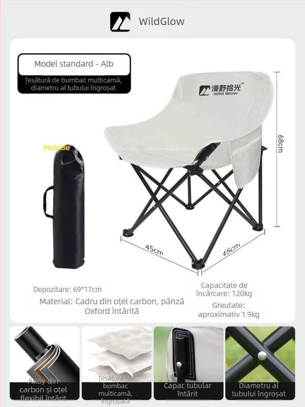 Scaun Moon pliabil pentru exterior, portabil, fotoliu reglabil, țesătură Oxford