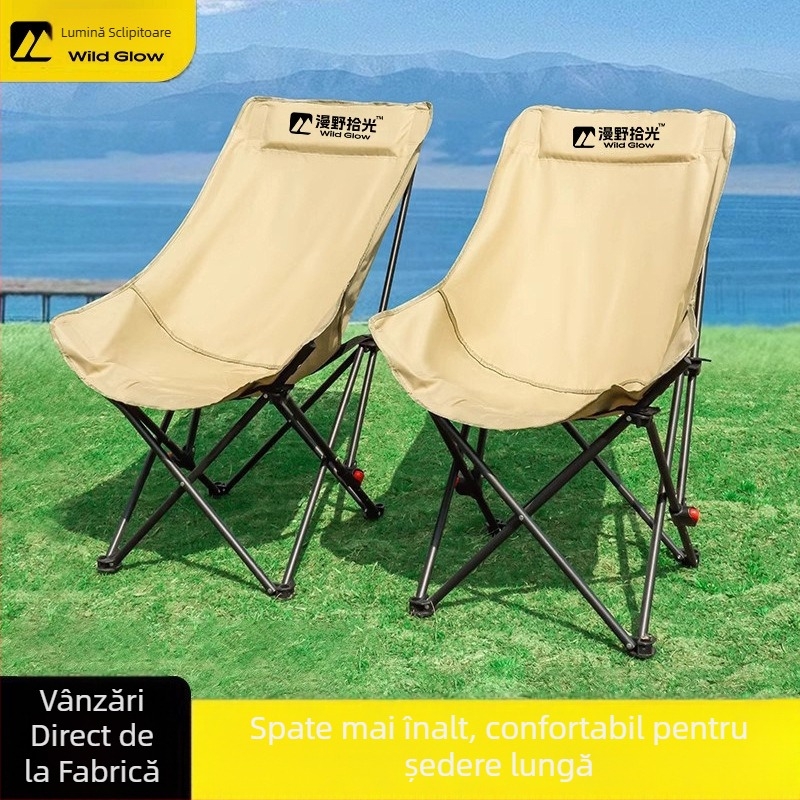 Scaun Moon pliabil pentru exterior, portabil, fotoliu reglabil, țesătură Oxford