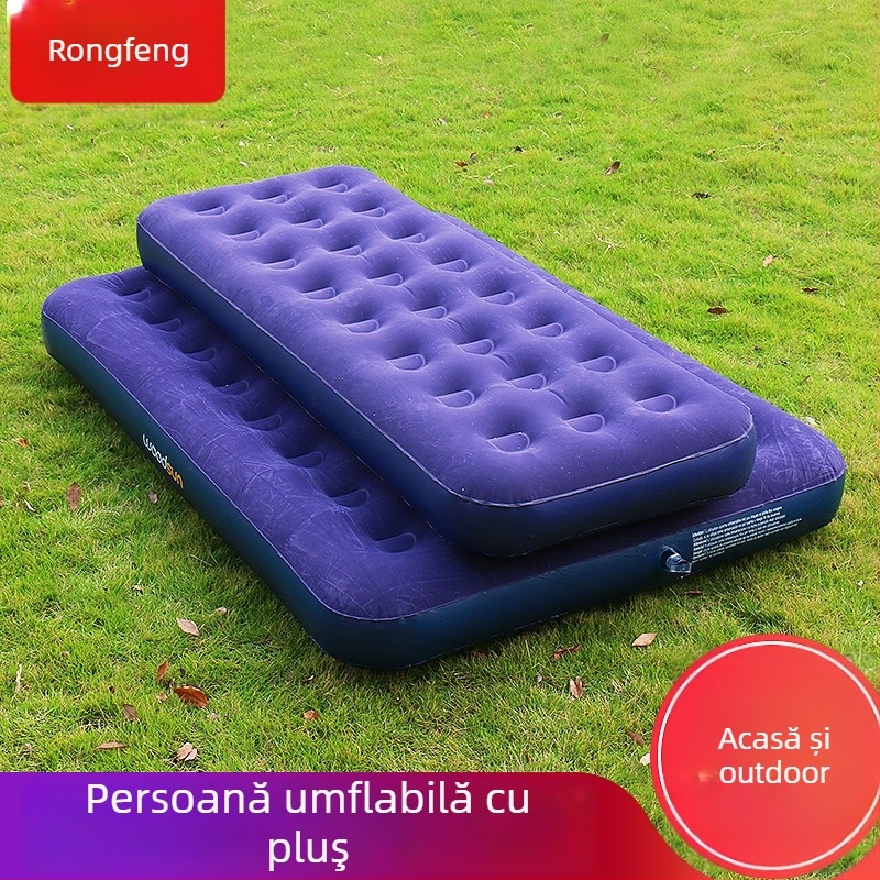 Saltea gonflabilă pentru camping, cu suprafață catifelată, portabilă, rezistentă la umezeală (Greutate: 1.85–2.7 kg; Capacitate de încărcare: 250 kg; Material: PVC; Suprafața: catifelată)
