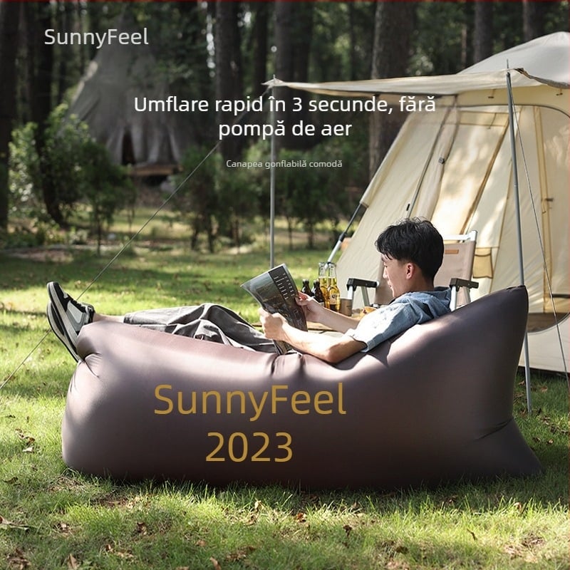 Canapea-pat gonflabilă pentru camping în aer liber, portabil pentru odihnă (Greutate: 800 g; Capacitate: 120 kg; Suprafața: material 210T în carouri; Categoria: pat gonflabil)