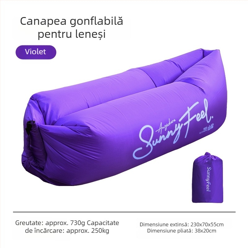 Canapea-pat gonflabilă pentru camping în aer liber, portabil pentru odihnă (Greutate: 800 g; Capacitate: 120 kg; Suprafața: material 210T în carouri; Categoria: pat gonflabil)