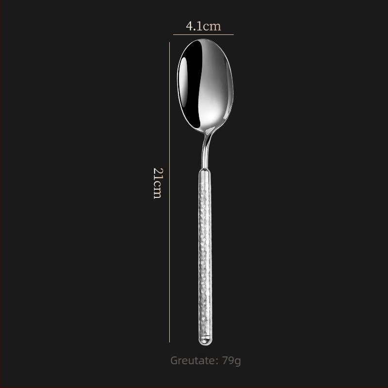 Set tacâmuri cuțit și furculiță din oțel inoxidabil 304, finisaj ciocănit cu diamant rotund, linguri cu mâner lung, stil retro lux