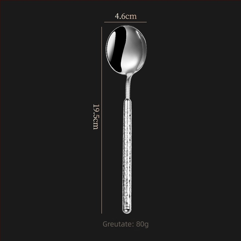 Set tacâmuri cuțit și furculiță din oțel inoxidabil 304, finisaj ciocănit cu diamant rotund, linguri cu mâner lung, stil retro lux