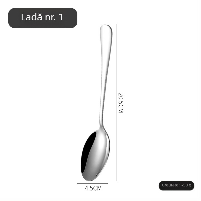 Set tacâmuri cu cuțit, furculiță și lingură în stil nordic, din oțel inoxidabil 410, finisaj oglindă, realizat manual cu procesare personalizată.