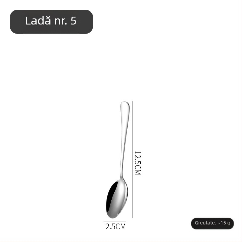 Set tacâmuri cu cuțit, furculiță și lingură în stil nordic, din oțel inoxidabil 410, finisaj oglindă, realizat manual cu procesare personalizată.