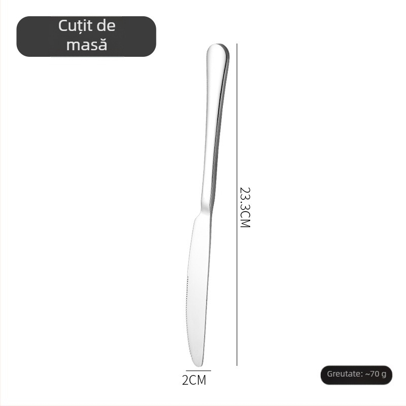Set tacâmuri cu cuțit, furculiță și lingură în stil nordic, din oțel inoxidabil 410, finisaj oglindă, realizat manual cu procesare personalizată.