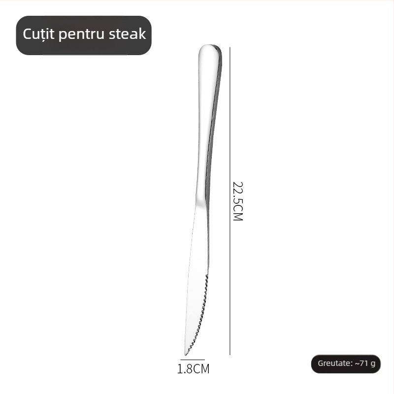 Set tacâmuri cu cuțit, furculiță și lingură în stil nordic, din oțel inoxidabil 410, finisaj oglindă, realizat manual cu procesare personalizată.