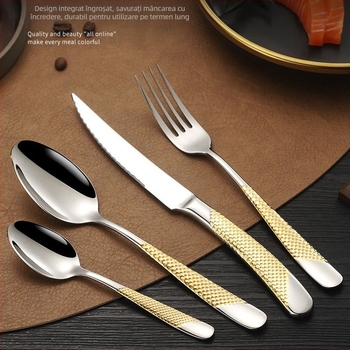 Platinum set tacâmuri din oțel inoxidabil 304 pentru mese occidentale: cuțit, furculiță și lingură, finisaj oglindit, stil lux ușor retro, personalizare disponibilă
