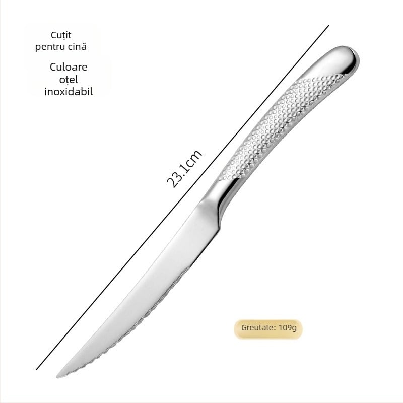 Platinum set tacâmuri din oțel inoxidabil 304 pentru mese occidentale: cuțit, furculiță și lingură, finisaj oglindit, stil lux ușor retro, personalizare disponibilă