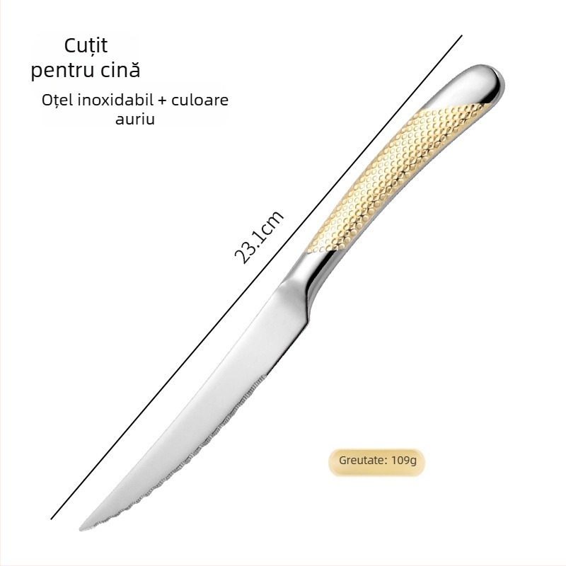 Platinum set tacâmuri din oțel inoxidabil 304 pentru mese occidentale: cuțit, furculiță și lingură, finisaj oglindit, stil lux ușor retro, personalizare disponibilă