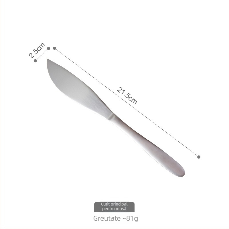 Set 3 tacâmuri: cuțit, furculiță și lingură din oțel inoxidabil 304, finisaj mat, stil modern minimalist