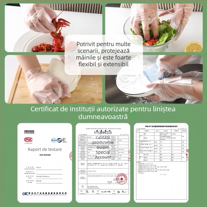 Mănuși PE de unică folosință, transparente, antiderapante, grosime standard