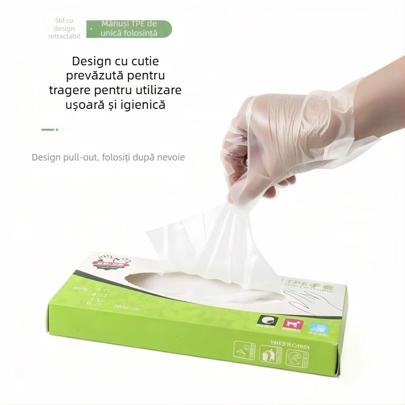Mănuși PE de unică folosință, transparente, antiderapante, grosime standard