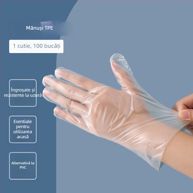 Mănuși PE de unică folosință, transparente, antiderapante, grosime standard