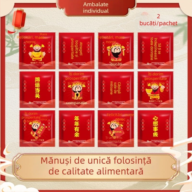 Mănuși de unică folosință cu imprimare de logo, ambalate individual, îngroșate, pentru catering și livrare de homar, din plastic PE, transparente, de calitate alimentară