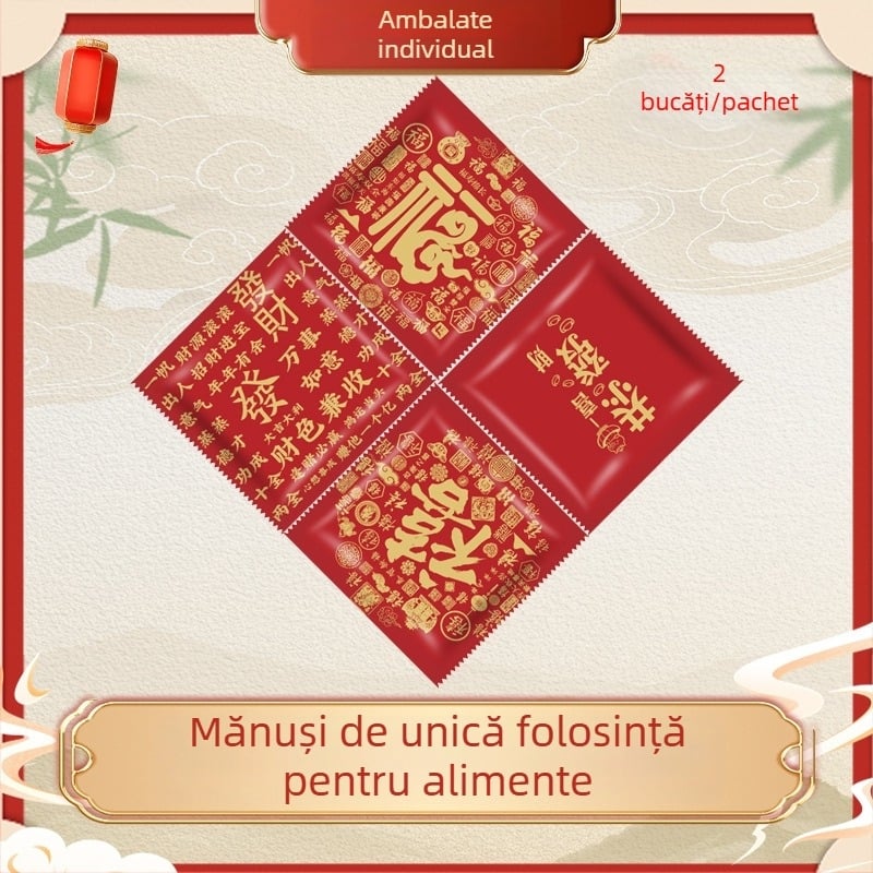 Mănuși de unică folosință cu imprimare de logo, ambalate individual, îngroșate, pentru catering și livrare de homar, din plastic PE, transparente, de calitate alimentară