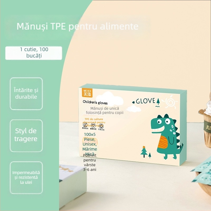 Mănuși de unică folosință pentru copii, TPE, în cutie, anti-alunecare, grosime 0,05–0,1 mm