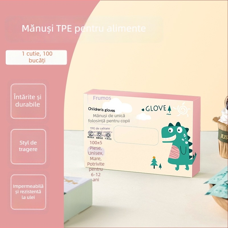 Mănuși de unică folosință pentru copii, TPE, în cutie, anti-alunecare, grosime 0,05–0,1 mm