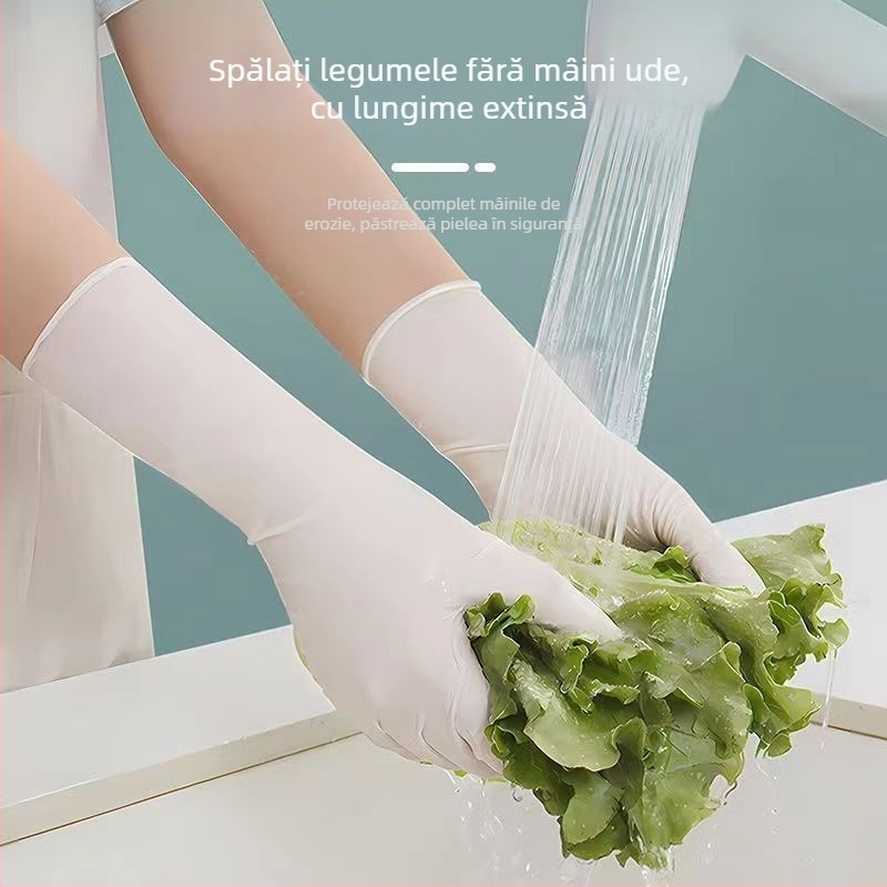 Mănuși nitril de uz casnic pentru curățenie bucătărie – durabile, de unică folosință, lungime 29.5 cm, grosime normală, pentru spălat vase, ambalare 50 sau 100 perechi