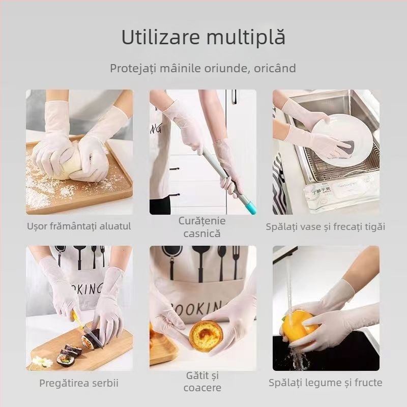 Mănuși nitril de uz casnic pentru curățenie bucătărie – durabile, de unică folosință, lungime 29.5 cm, grosime normală, pentru spălat vase, ambalare 50 sau 100 perechi