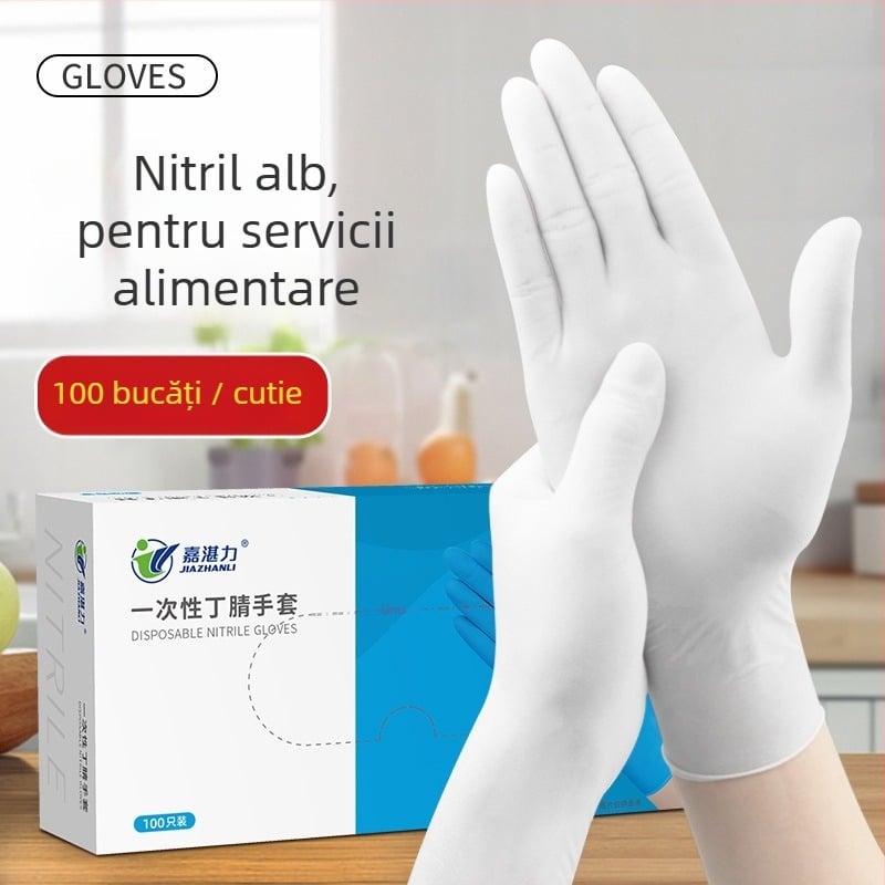 Mănuși de nitril, de unică folosință, alimentare, rezistente la ulei și anti-alunecare, 0,1–0,2 mm
