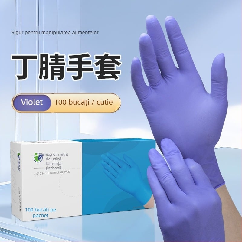 Mănuși de nitril, de unică folosință, alimentare, rezistente la ulei și anti-alunecare, 0,1–0,2 mm