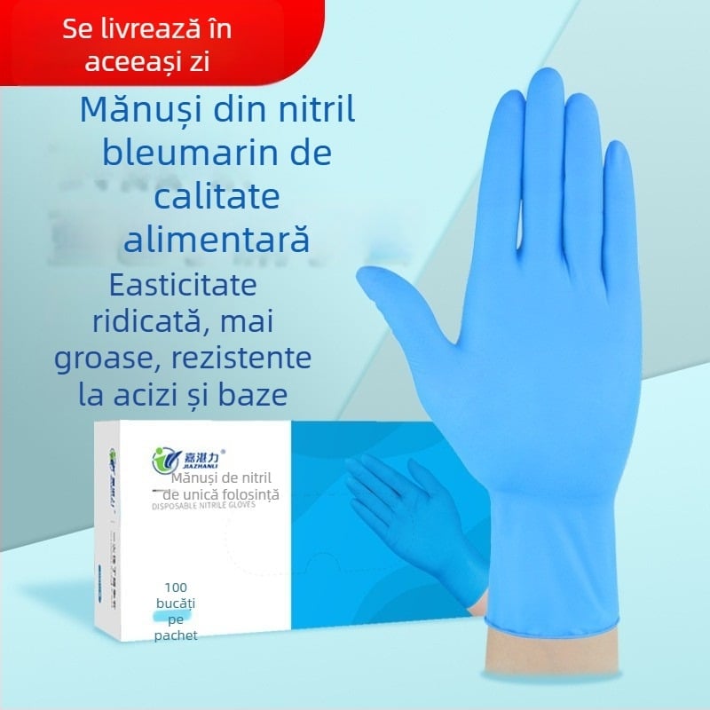 Mănuși de nitril, de unică folosință, alimentare, rezistente la ulei și anti-alunecare, 0,1–0,2 mm