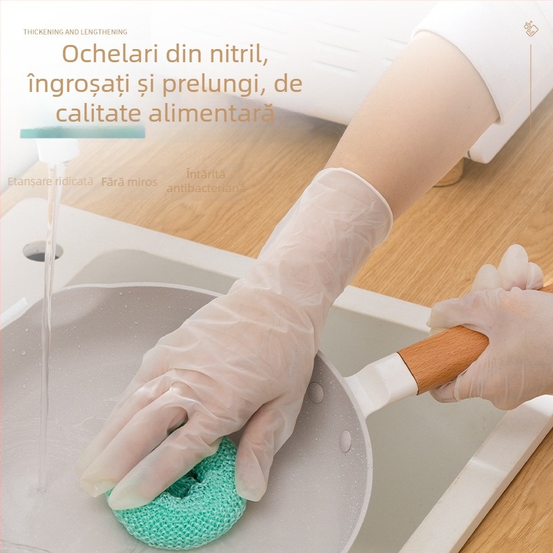 Mănuși de unică folosință din nitril pentru curățenie casnică, impermeabile, ultra-subțiri, lungime 29,5 cm