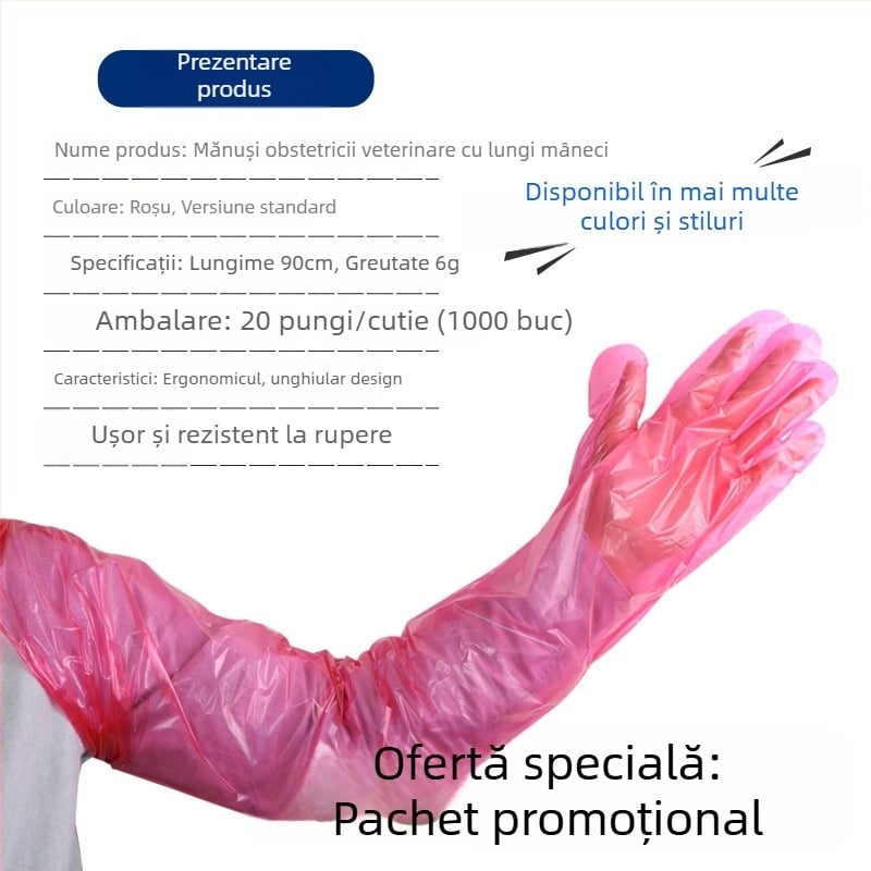 Mănuși veterinare de unică folosință, lungi, pentru obstetrică la ovine și bovine — PE, grosime sub 0.05 mm