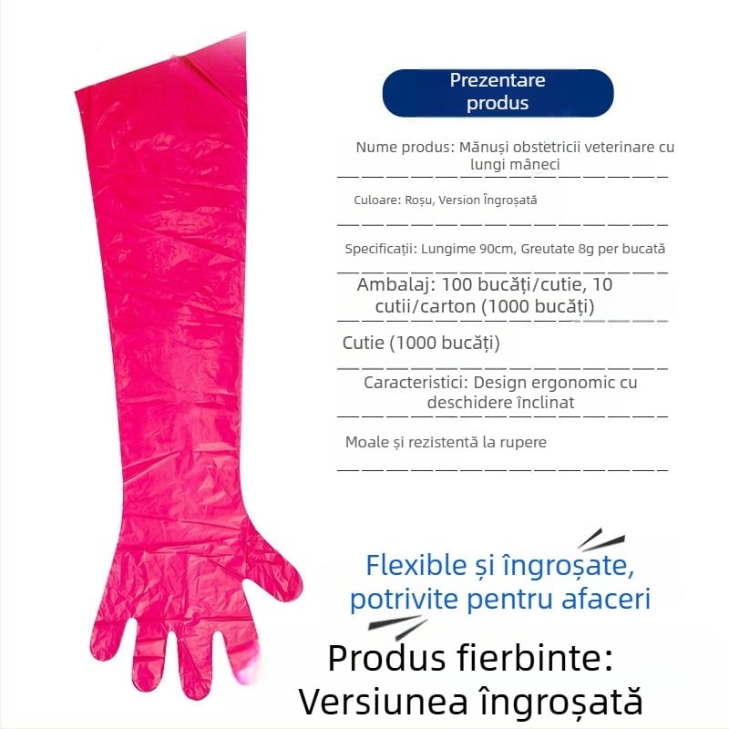 Mănuși veterinare de unică folosință, lungi, pentru obstetrică la ovine și bovine — PE, grosime sub 0.05 mm